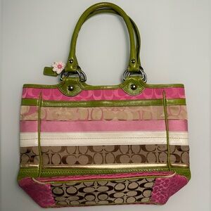 Vintage Coach pink and green bleecker purse